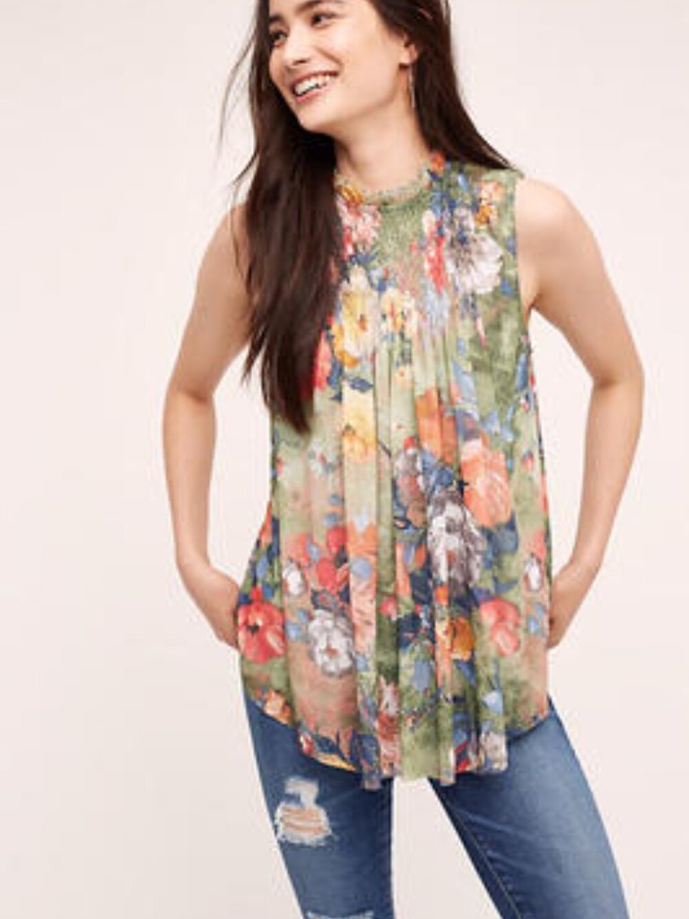 Deletta Anthropologie Epona Swing Top Floral Sleeveless S